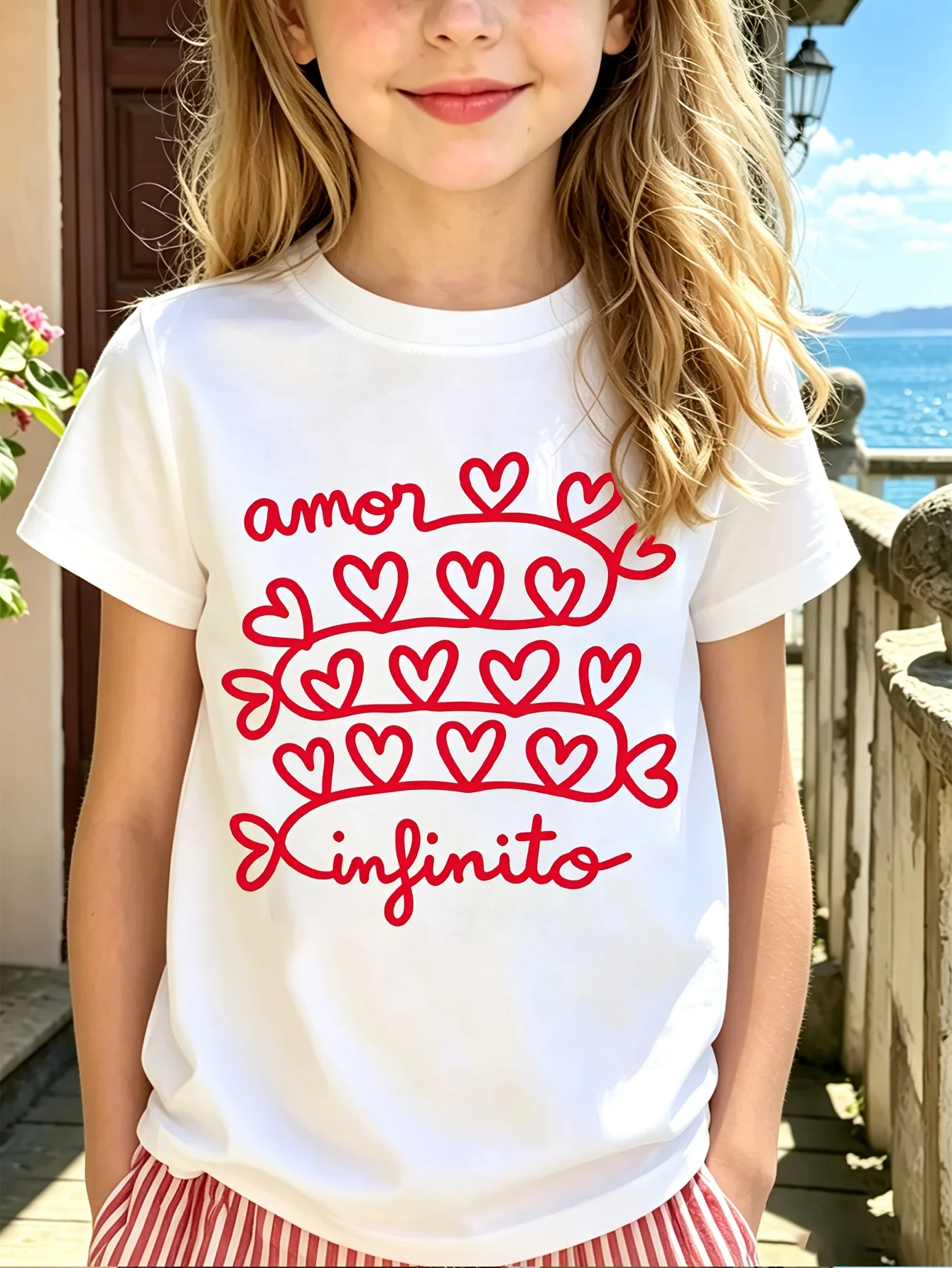 Family Matching T Shirt Spanish Amor Infinito Heart Text Graphic Print Short Sleeve Cotton Tee For Boys Girls Kids Daily Wear