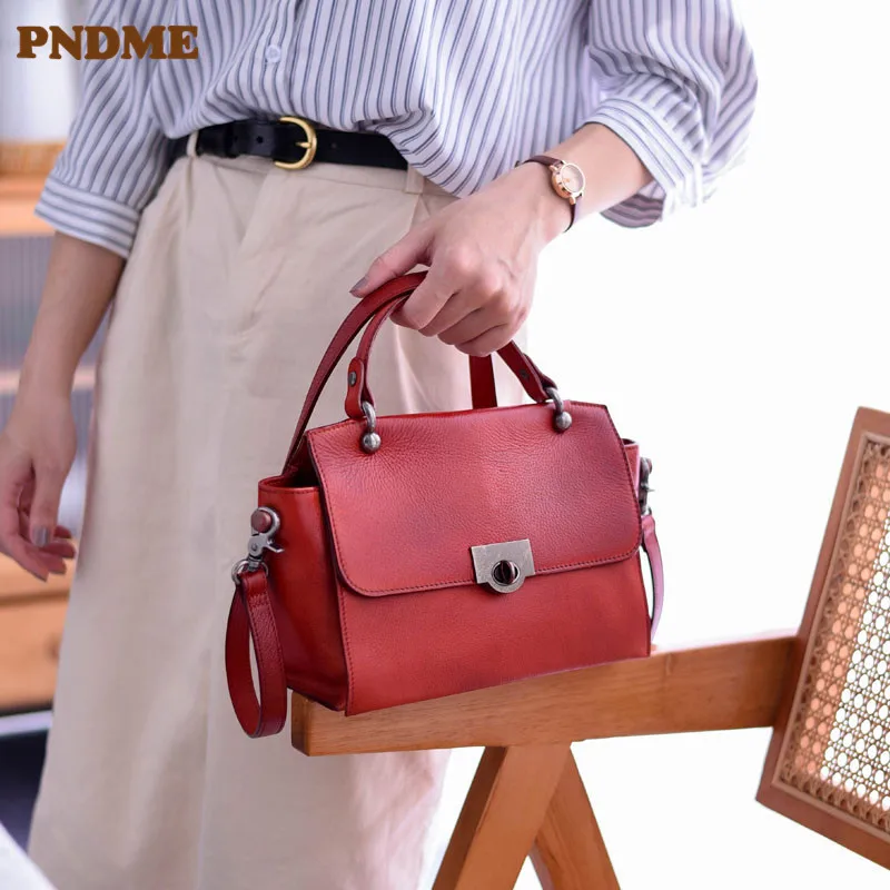 

PNDME Fashion Handmade Luxury Genuine Leather Ladies Handbag Outdoor Designer Real Cowhide Women's Red Shoulder Crossbody Bag