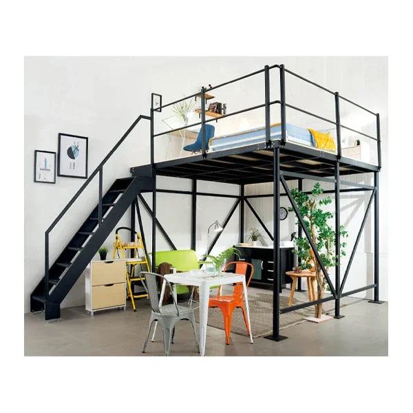 New Design Modern Metal Dormitory Bedroom Wrought Iron Loft Bed with Iron Frame Bed with Stairs