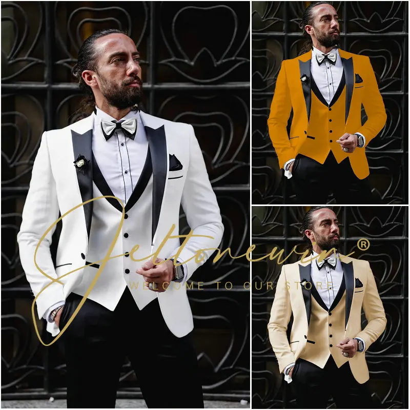 

Classic Men Suit 3 Pieces Tuxedo Peak Lapel Groomsmen Wedding Suits Set Fashion Men Business Blazer Jacket+Pants+Vest