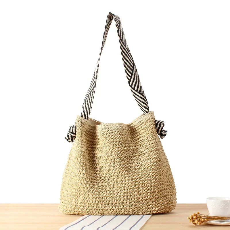 

Ins Versatile Eco-friendly Paper Rope Braided Bag, Knotted Shoulder Strap Vacation Niche Beach Bag повседневная сумка ショルダーウォレット