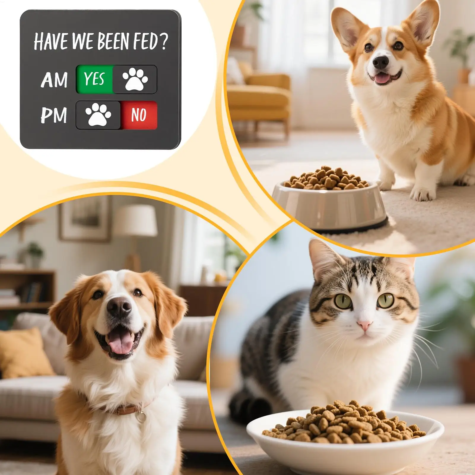 Dog Fed Sign Magnetic Acrylic Pet Supplies 2-Meals Cat Feed Indication Charts for Food Home Apartment Kitchen Door Daily Wall