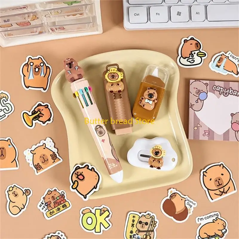 

W89C User Friendly Capybaras Stationerys Collection for School Writing Essential Erasing Tools Decorative Sticker Note Taking