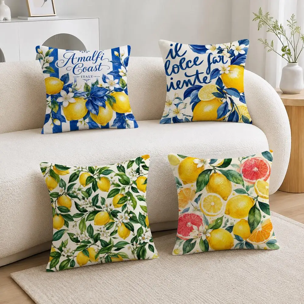 Mediterranean Summer Italian Amalfi Coast Lemon Cushion Cover Soft Fluffy Short Plush  Pillow Case  Sofa Bed Home Decor