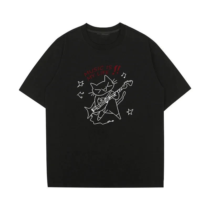 

Music Is My Life Cat printed T shirt Men Women Cute Cat Graphics Cotton short sleeve T-shirts Summer Fashion vintage tops Unisex