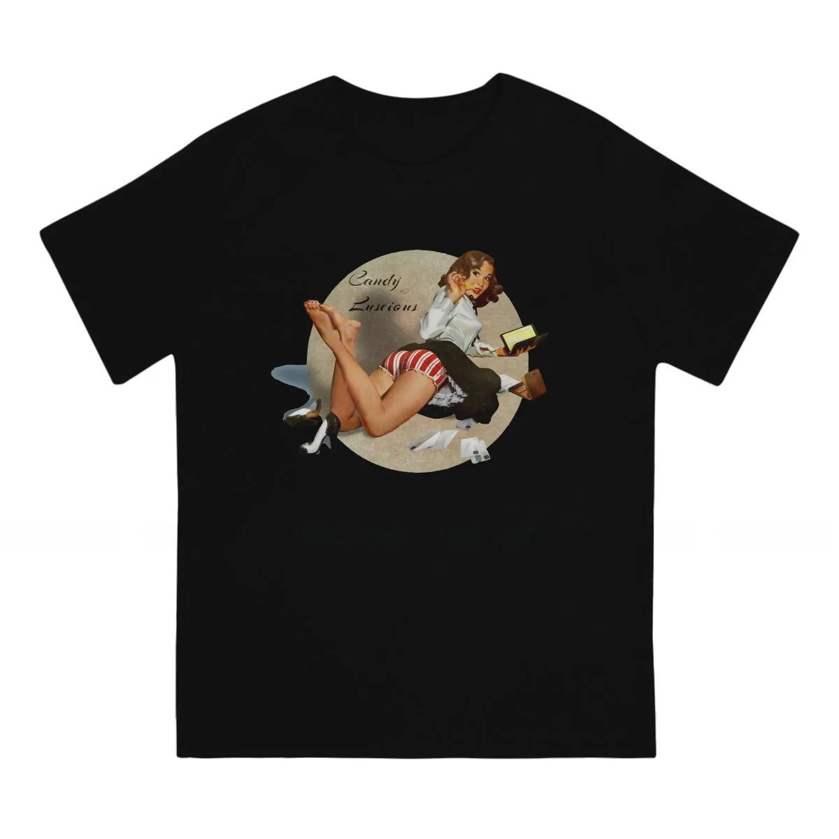 Retro PinUp Girl Oversized One-Neck T-Shirt for Men Comfortable Fit Casual Style Fashionable Ladies' T-Shirt