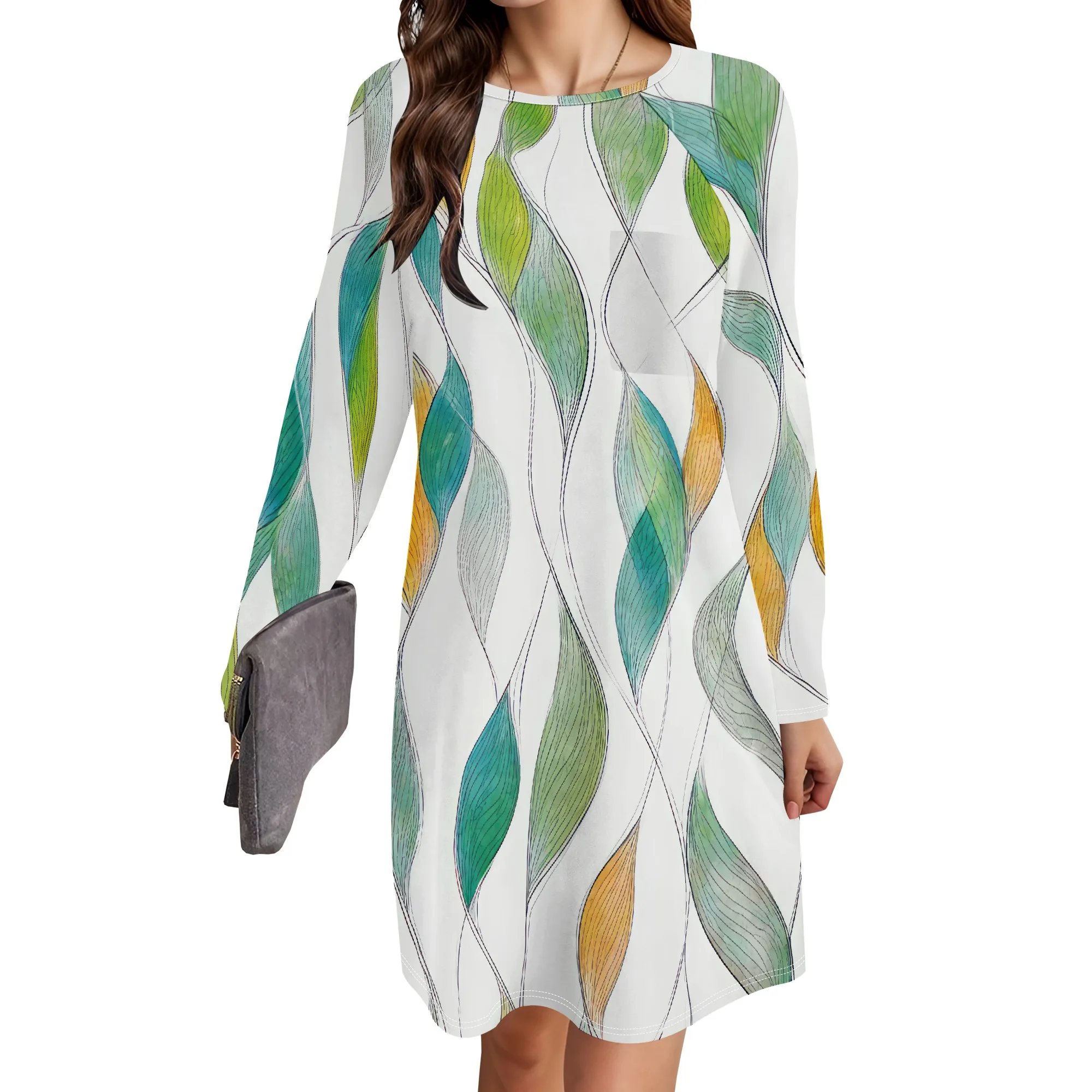 

Women's Animal Print Midi Dress Winter Pullover Crewneck Long Sleeve Comfort Casual Loose Dresses