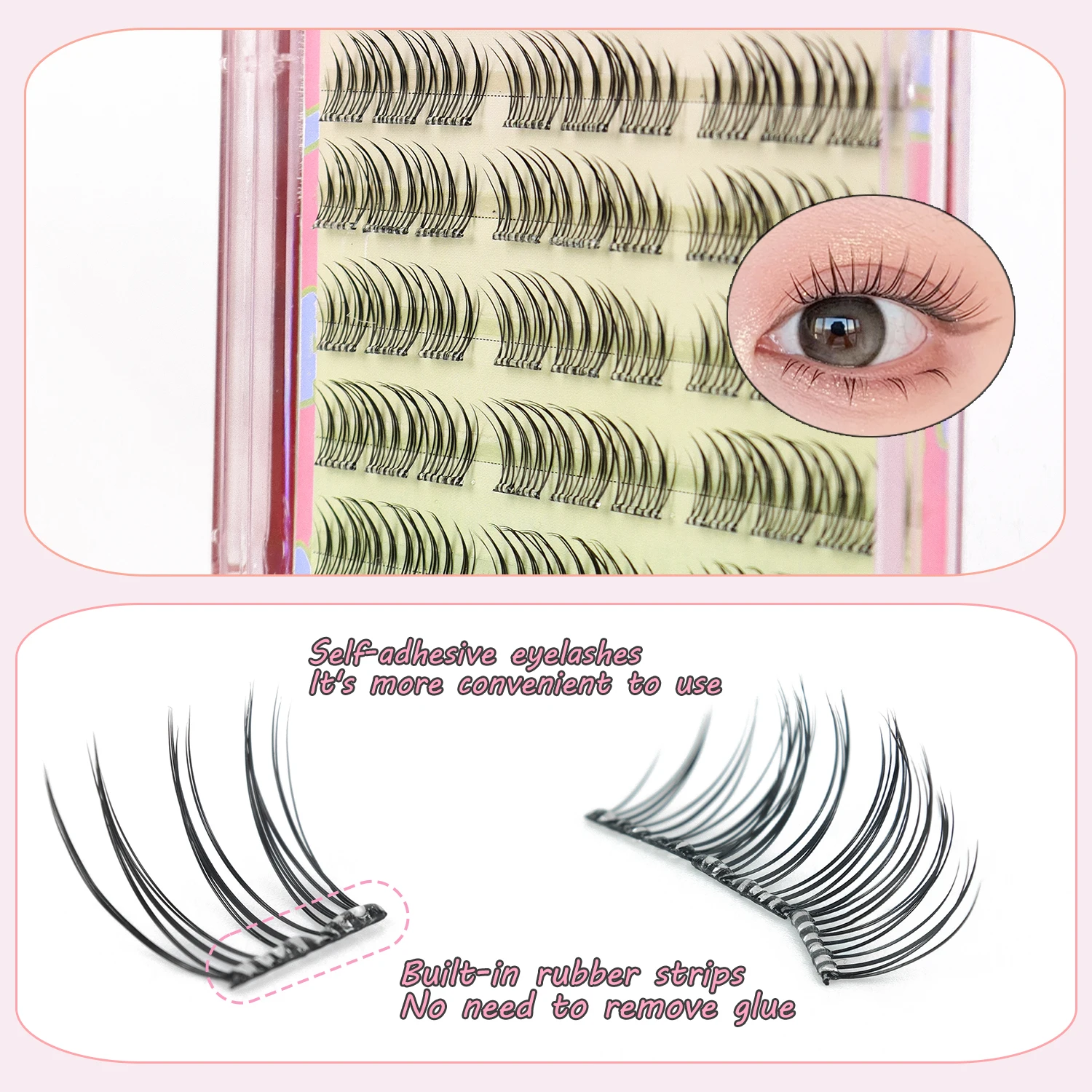 90 Pcs 자기 접착 속눈썹 클러스터 아이돌 단일 클러스터 DIY 소녀 그룹 자연 삼부작 만화 접착제없는 거짓 속눈썹