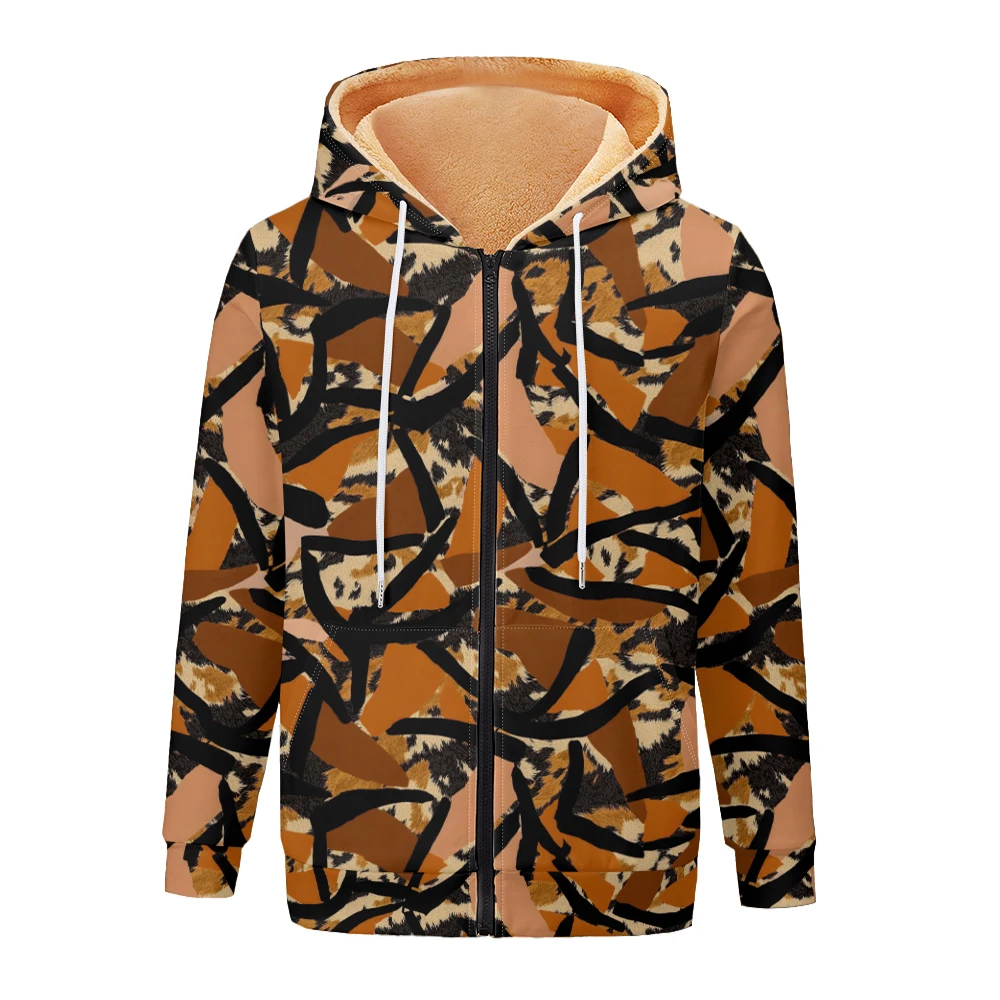 مجردة كامو النساء السترات معاطف مطبوعة زمم هوديي أفخم سميكة الصيد الشتاء ملابس خارجية دافئة للدراجات النارية #3