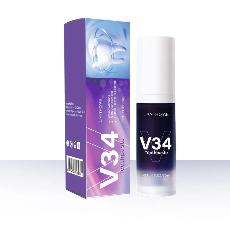 New V34 Toothpaste Purple Toothpaste Teeth Color Correction Smoke Removing Teeth Stains Teeth Brightening White Toothpaste