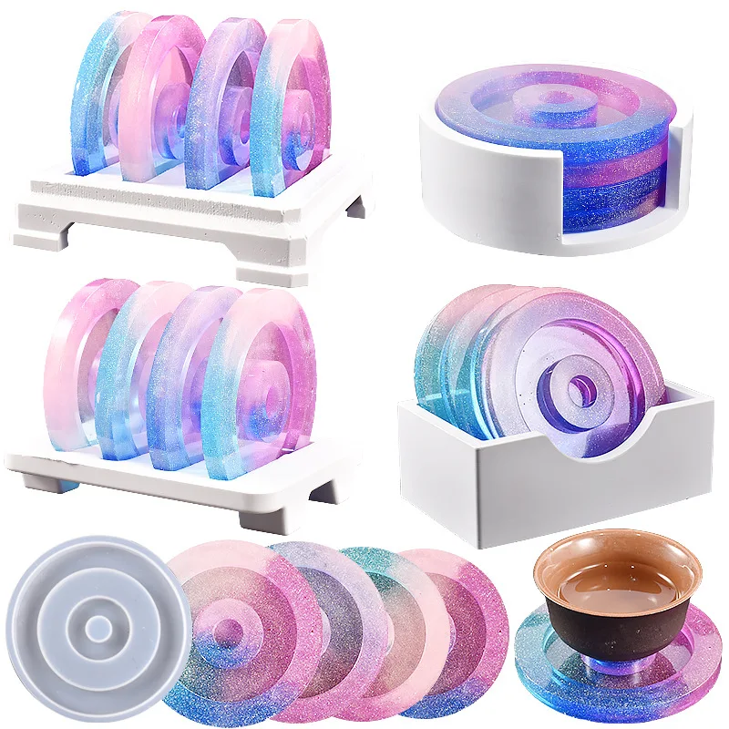 

Creative Coaster Tray Resin Mold DIY Round Cup Pad Coaster Storage Box Mold For Resin Gypsum Making Home Decoration