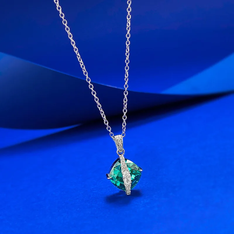 Luxury 9mm Lab Grown Gemstone Adjustable Necklace Pendants for Women - 925 Sterling Silver Wedding Engagement Jewelry Gift