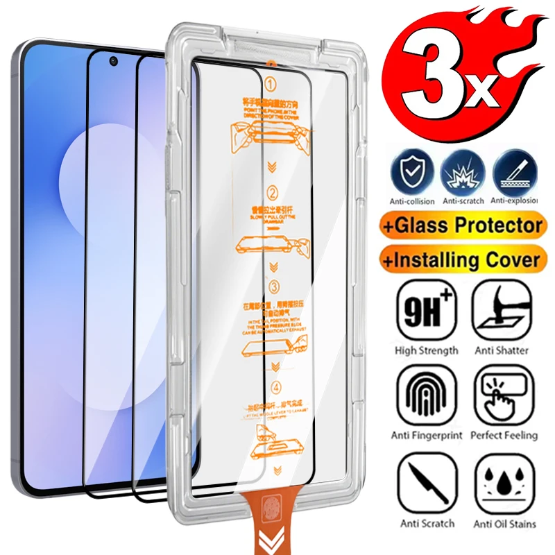 3PCS HD Anti-Fingerprint Tempered Glass Flim For Samsung S26 Ultra  S25 FE Edge S24 S23 Plus Auto-installat Dust-free Screen Kit