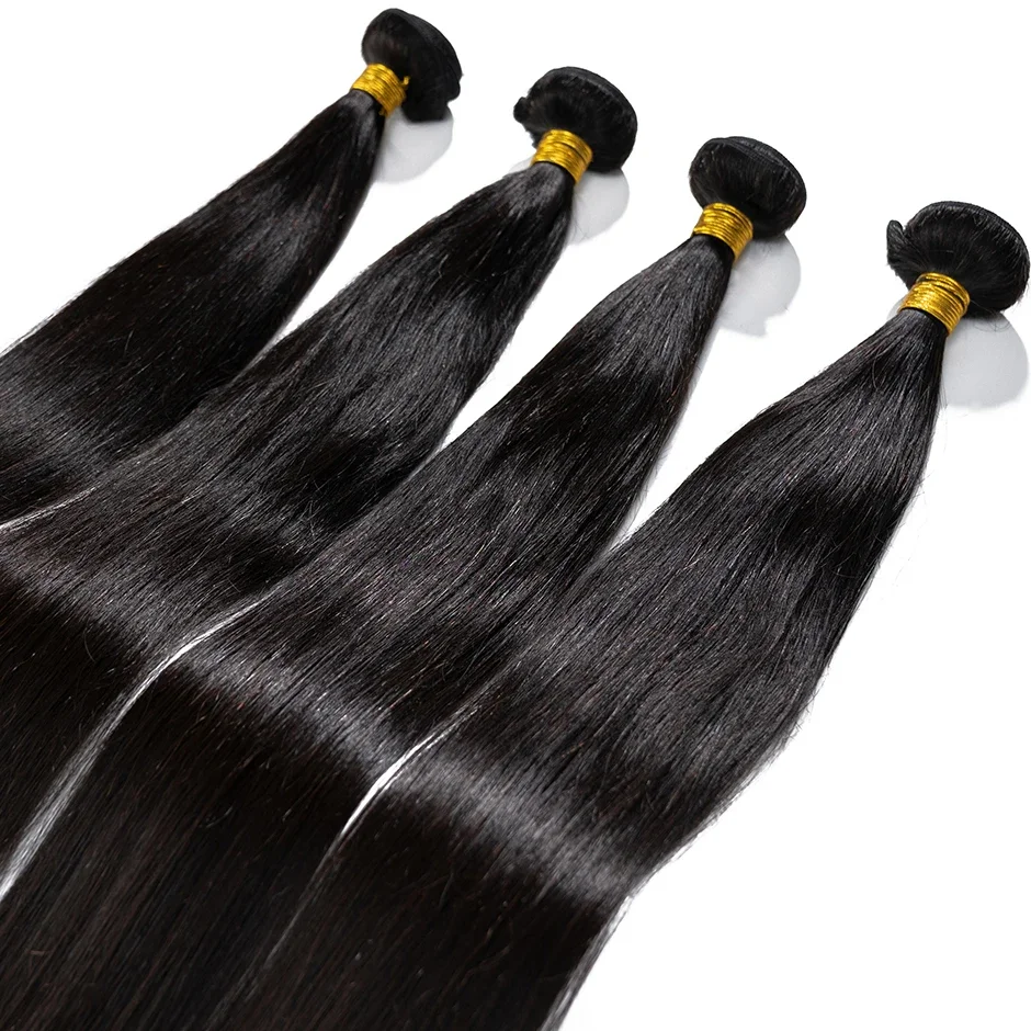 Bundel lurus 10-40 inci warna alami rambut manusia Brasil 4 bundel ekstensi rambut manusia Remy rambut kepang ganda