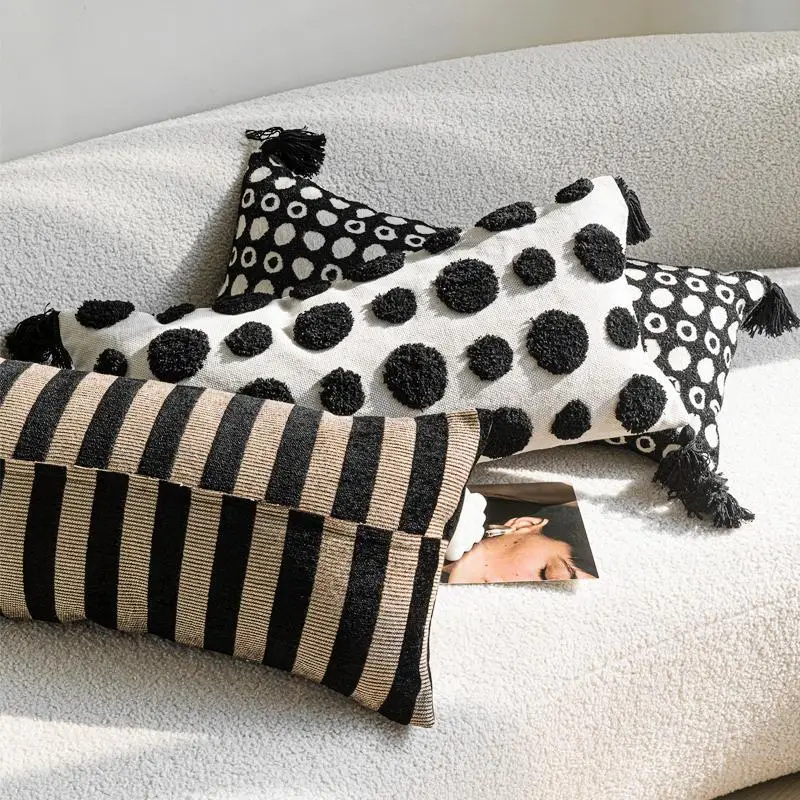 30X65CM Long Strip Throw Pillow Cover Black White Middle Ancient Waist Cushion Cover Decor Home Decorative Pillowcase