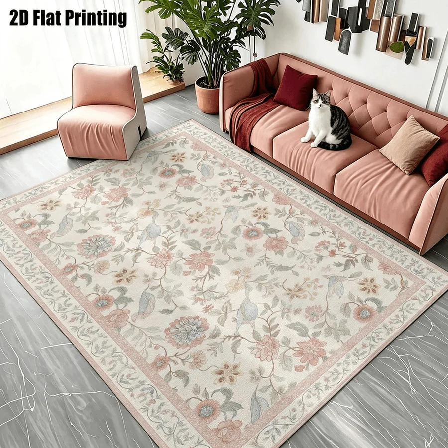 1Pc French Pastoral Retro Floral Carpet, Machine Washable, Warm Home Decoration, Suitable for Ins Style, Applicable to Living Room, Bedroom, Entryway, Office, Corridor and Other Areas