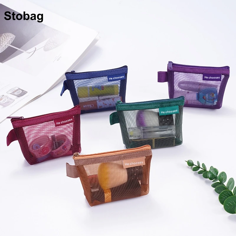 

StoBag 10pcs Color Transparent Mesh Zipper Bag Small Stand Up for Coin Card Stationery Makeup Packaging Storage Portable Pouch