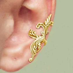 Huitan Aesthetic Sea Wave Design Clip-on Earrings for Women Anti Color Vintage Female Ear Cuffs Trend Cartilage Earrings Jewelry