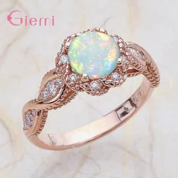 Fashion 925 Silver Needle Rings Opal Finger Rings CZ Stone Rings For Women Wedding/Engagement/Christmas Best Gifts