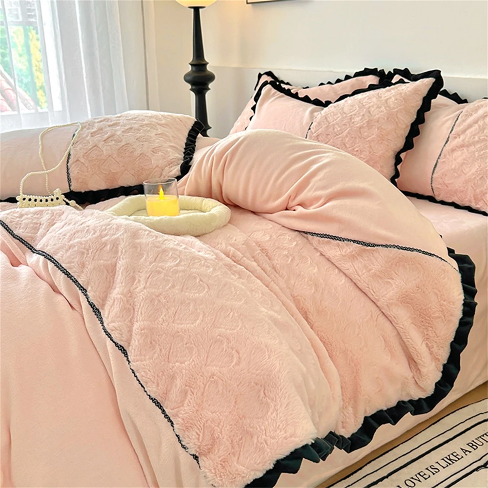 Winter Warme Bettwäsche Set Flanell Bettbezug für Zuhause Verdicken Samt Königin König Größe Luxus Schlafzimmer Dekor Bettbezug Kissenbezug