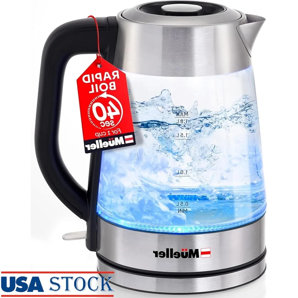 

RapidBoil Electric Kettle 1.8L Borosilicate Glass Stainless Steel BPA-Free Auto Shut-Off Boil Dry LED Light Fast Heating Tea