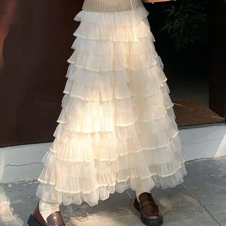 Fashionable Heavy Embellished Mesh Skirt Women's High Waist Princess Style Long Half-length Spring Summer New Arrival Casual ...