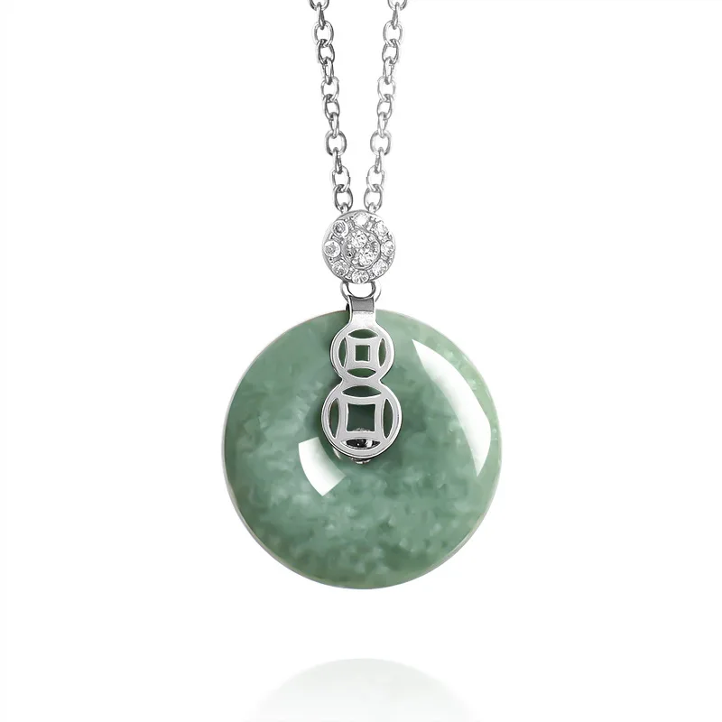 Burmese Jadeite Donut Pendant Necklace Vintage Gifts for Women Burmese Jade Carved Amulet Natural Gemstone 925 Silver Luxury