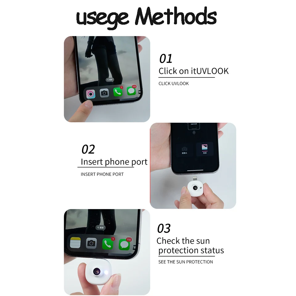 Mini-UV-Kamera, tragbarer Sonnenschutz-Test für Gesichts-Sonnenschutz und Make-up-Entfernung, Sonnenschutz-Erkennung für Telefon
