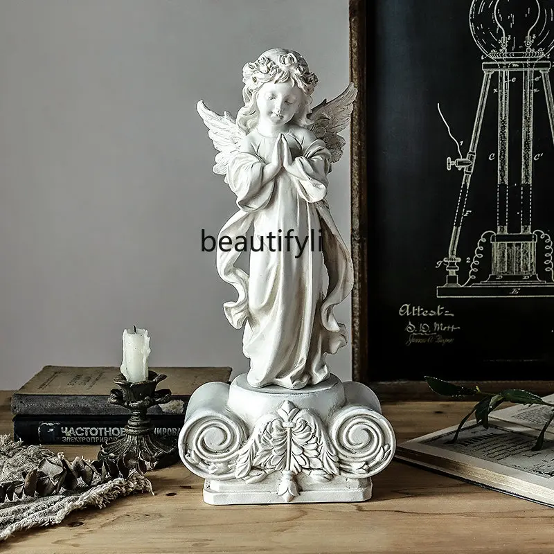 

yj Nordic Retro Nostalgic Girl Angel Plaster Art Sculptured Ornaments Creative Home Cabinet Furnishings