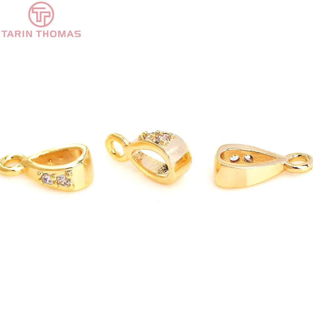 (1574) 10PCS 3x5x9.5MM 24K Gold Color Plated Brass with Zircon Charms Connector High Quality Diy Jewelry Accessories Wholesale