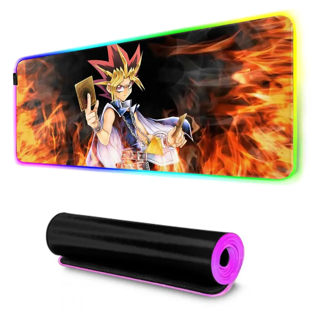 anime Yu Gi Oh Mouse Pad Gamer Rgb Desk Mat Back Light Led Mousepad Setup Gaming Accessories Deskmat Big Mousepepad Backlight