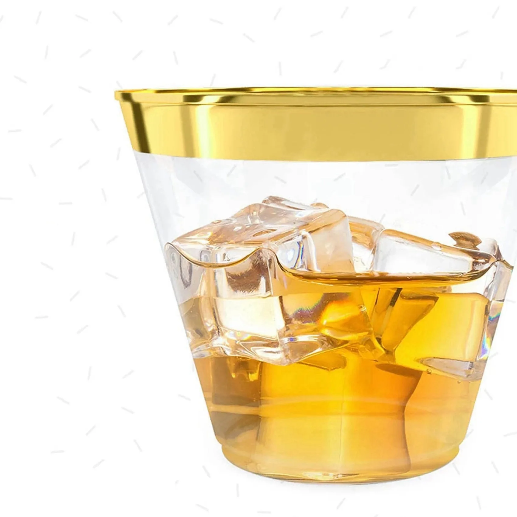 Plastic Cup 9 Oz Hard Disposable Cup Plastic Wine Glass Party Wedding Wine Glass Transparent Plastic Cup -Gold Rim