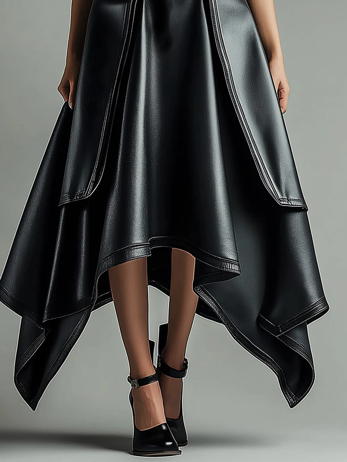 2025 New Women's PU Leather Skirt Fashion Office Ladies Layered Irregular Hem High Waist Slim Maxi Length Women's Skirts Female