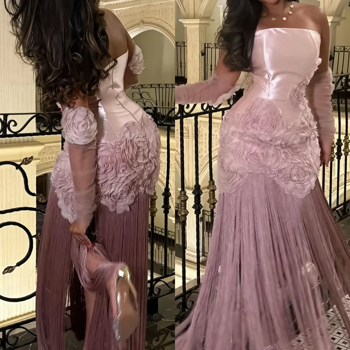 Vestido de novia de gasa satinada rosa personalizado sirena exquisita delicada encantadora fiesta nupcial flores vestidos de novia sin tirantes