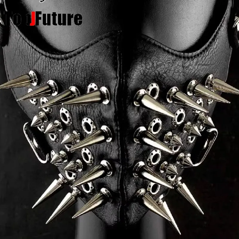 Long Spike Studded Steampunk Leather Biker Rock and row long spikes Performance cosplay party mask Steampunk Goggles Glasses