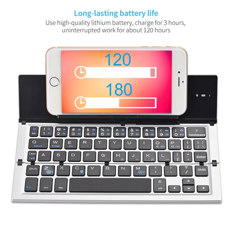 Portable Mini Bluetooth Wireless Folding Keyboard Aluminum Alloy Foldable Rechargeable Keyboard for Mobile Phone Tablets