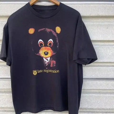 Kanye West Late Registration Retro Style Black Short Sleeve Tshirt Reprint