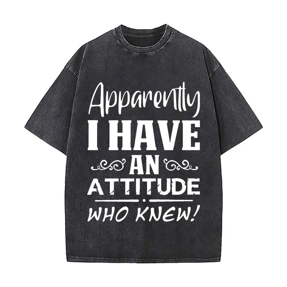 Apparently I Have An Attitude Who Knew Quote Washed Vintage Short Sleeve Loose Streetwear Tee