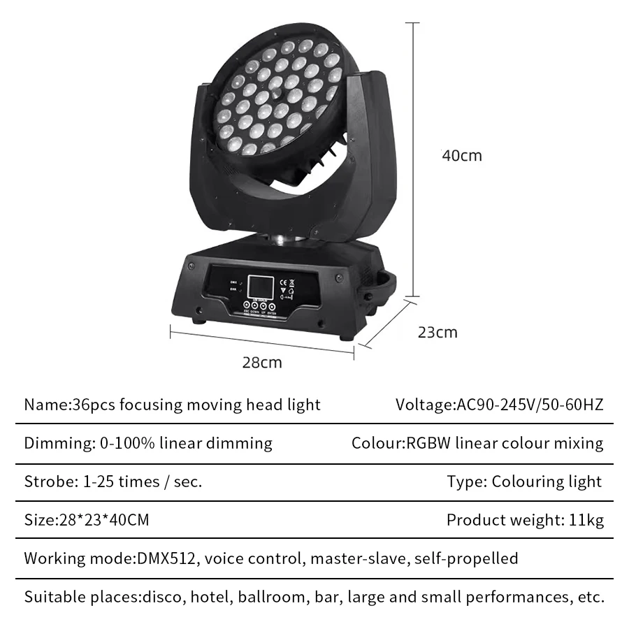 Par Light Wash Light Moving Heads Audience DJ Lights Professional Alien Stage Lighting DMX Lighting 36x18W LED RGBWA+UV 6in1