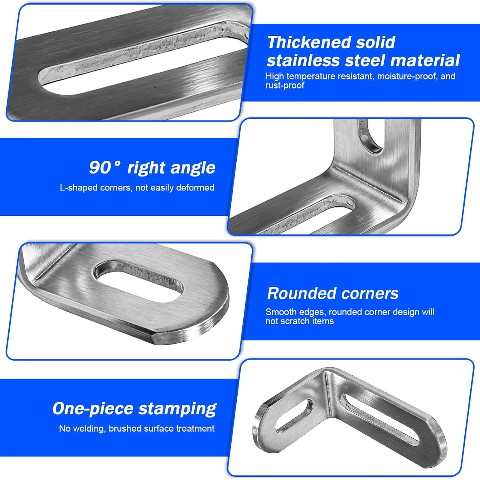20-Pack Stainless Steel Corner Angles 90 Degree L-Shaped with Elongated Holes Metal Angle for Furniture Shelves Cabinets