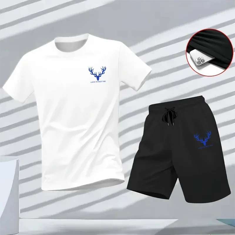 

Male Daily Sports Training Short Sleeve Jogger Suit T-shirt & Shorts 2026 New Arrival Men's Set Summer Casual Fashion Sportswear