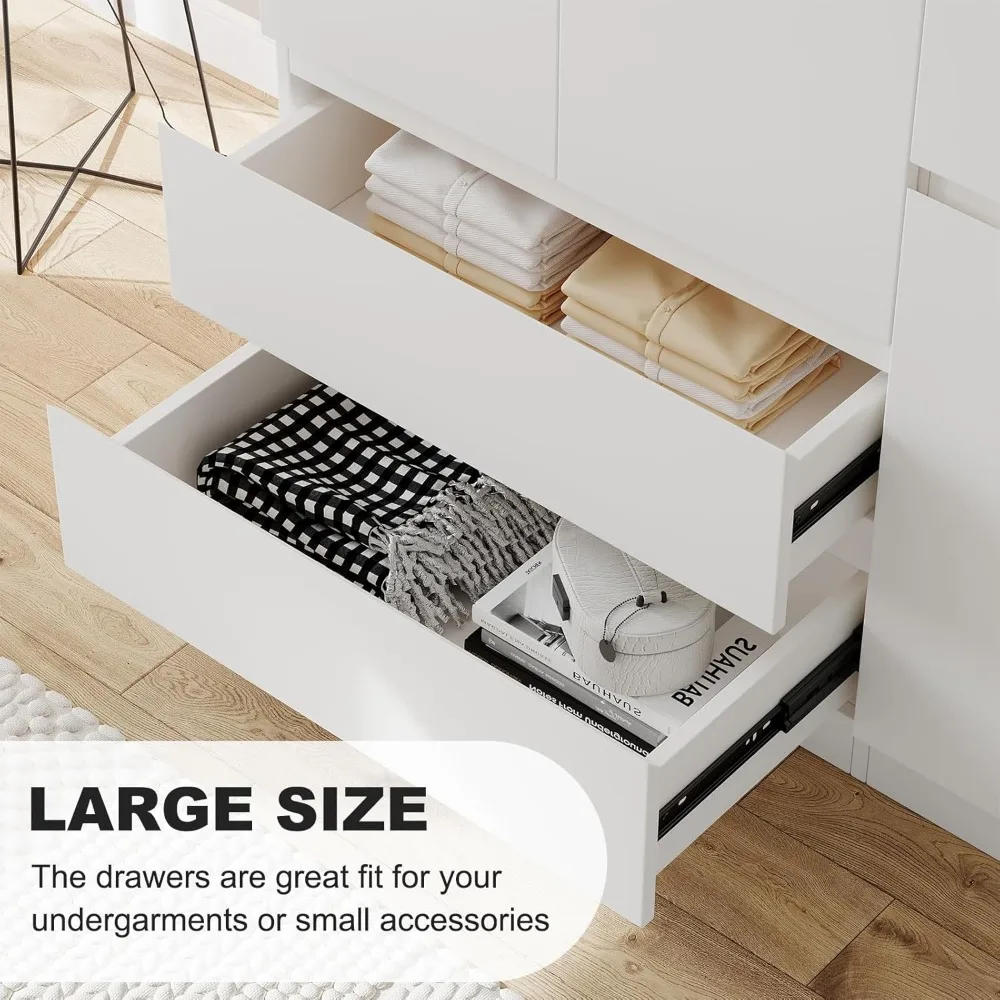 خزانة ملابس خشبية ذات 4 أبواب ودرجين مع قضيب تعليق لغرفة النوم #5