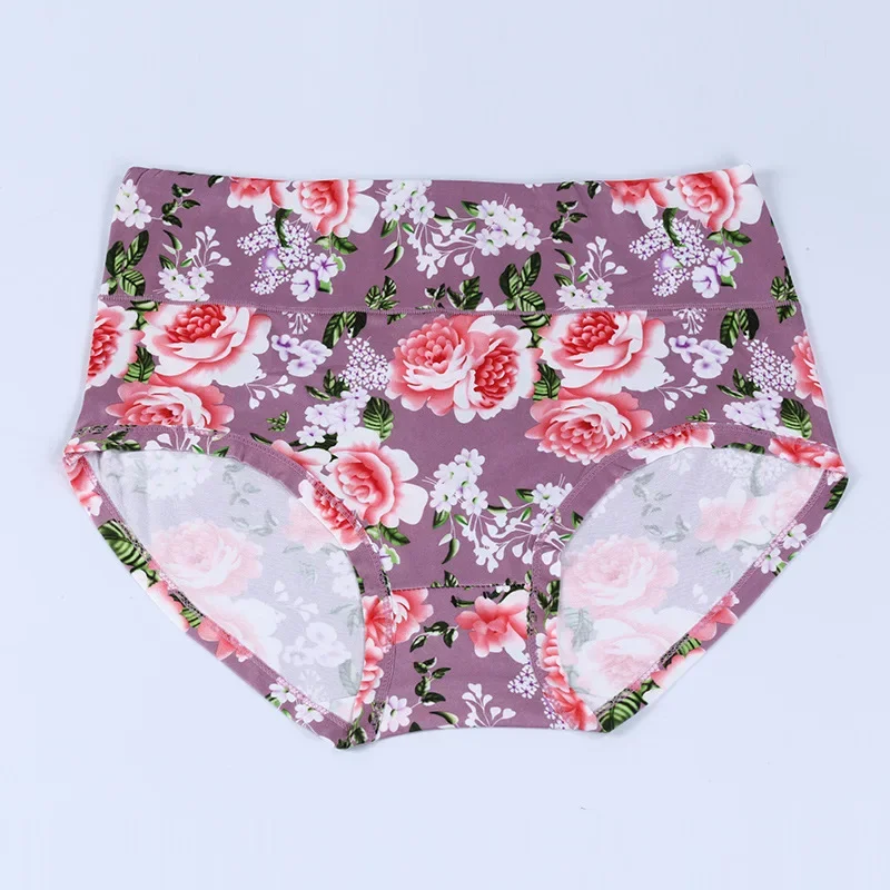 Calcinhas florais de cintura alta para mulheres, cuecas de algodão, lingerie sem costura, cuecas sexy, roupas íntimas femininas, plus size, macias,