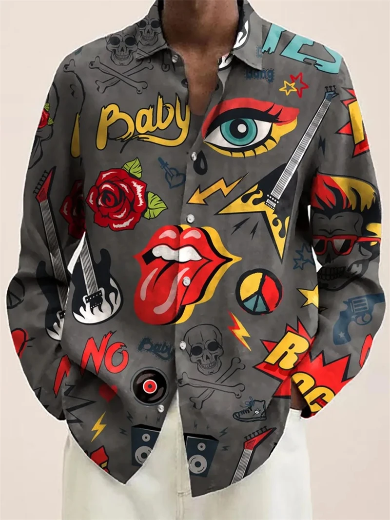 Men's Vintage Flower Print Long Sleeve Shirts 2025 Fashion Design Hawaii Man Shirt Long Sleeve Tops Button Lapel Shirt Clothes