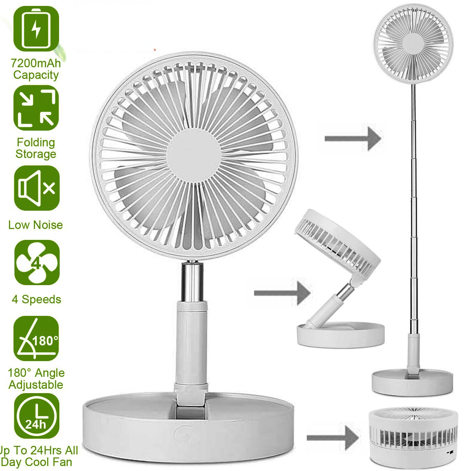 Enhanced Compact Foldable Telescopic USB Rechargeable Floor Fan - Ultimate Portable Stand Fan with Maximum Cooling Comfort - Ide