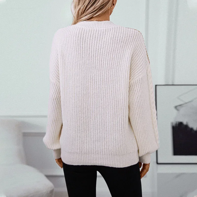 Pop Fashion Autumn Winter Women's Knitted Tops Female Contrast Casual Sweater Pullovers Lady Thicken Warm Knitwears Women's Clot