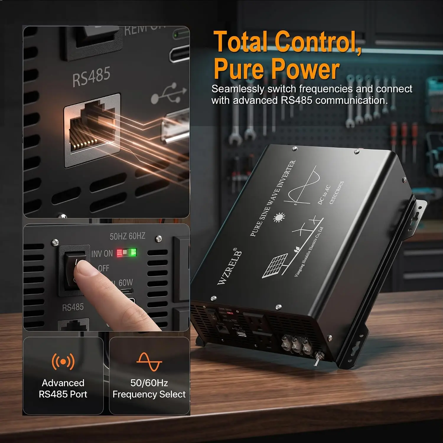 3000W Pure Sine Wave Inverter DC to AC Dual AC Outlets Power Converter, 60W PD,2.5A USB, Hardwire Port, LCD Remote 16.4Ft Cable