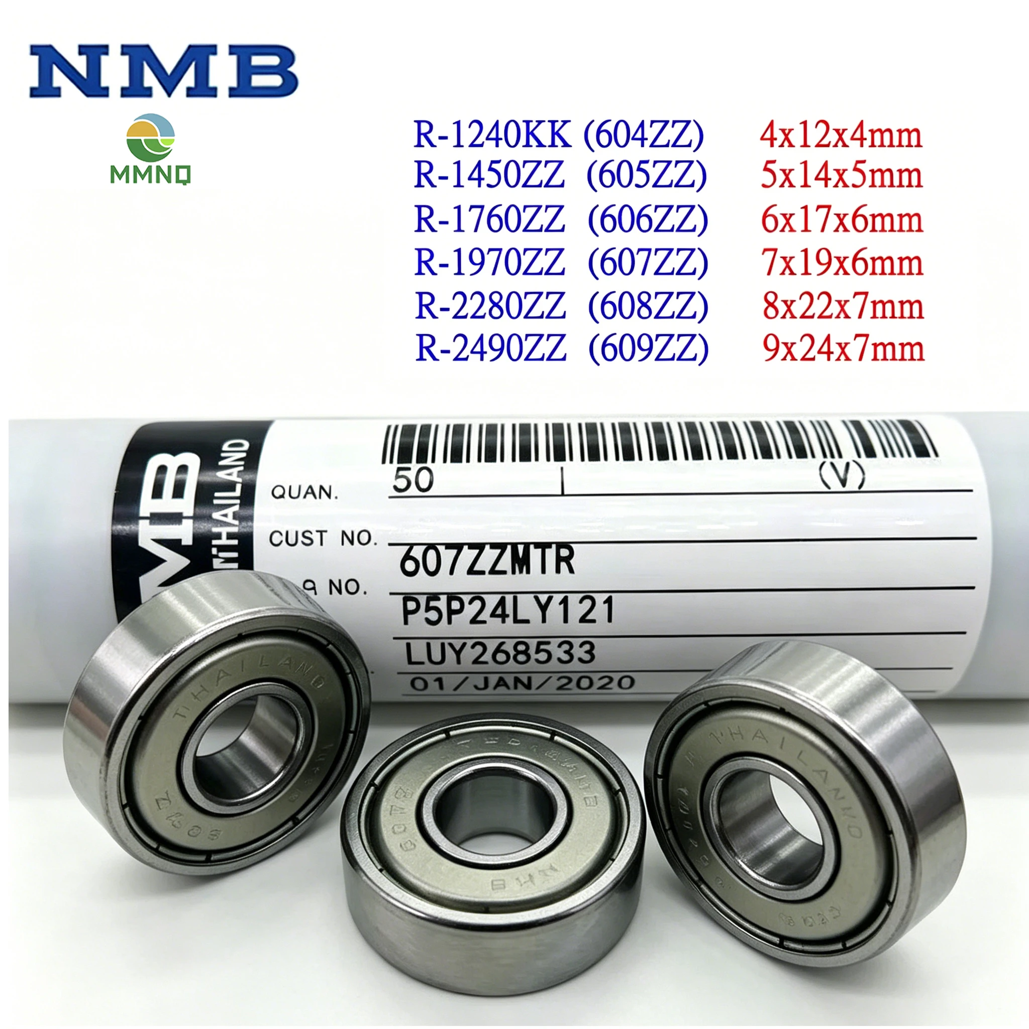 50pcs Complete Size NMB Mixed Bearings R-1240KK R-1450ZZ R-2490ZZ 604ZZ-609ZZ Ultra Smooth Precision Hardware Fittings