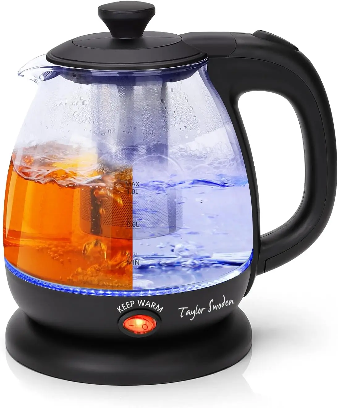 Electric Kettle 1L with Tea Infuser, Keep Warm, LED Light, Auto Shut-Off, BPA Free, Black