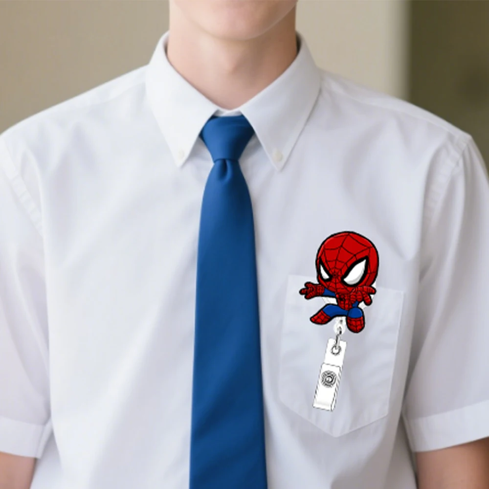 كارتون لطيف الرجل العنكبوت الاكريليك شارة تلسكوبية التمرير ممرضة طبيب المعلم طالب معرف حامل المفاتيح حبل